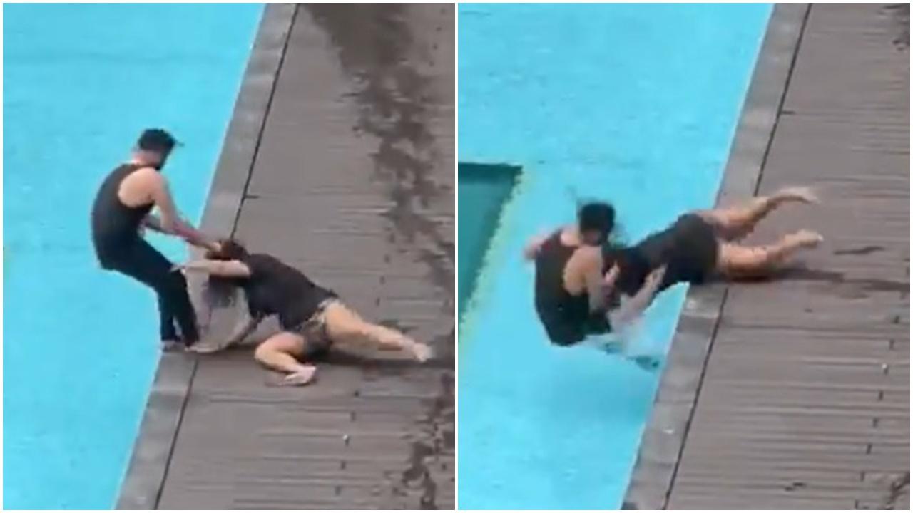 女友疑拒墮胎，遭惡男扯落泳池施暴。(X)