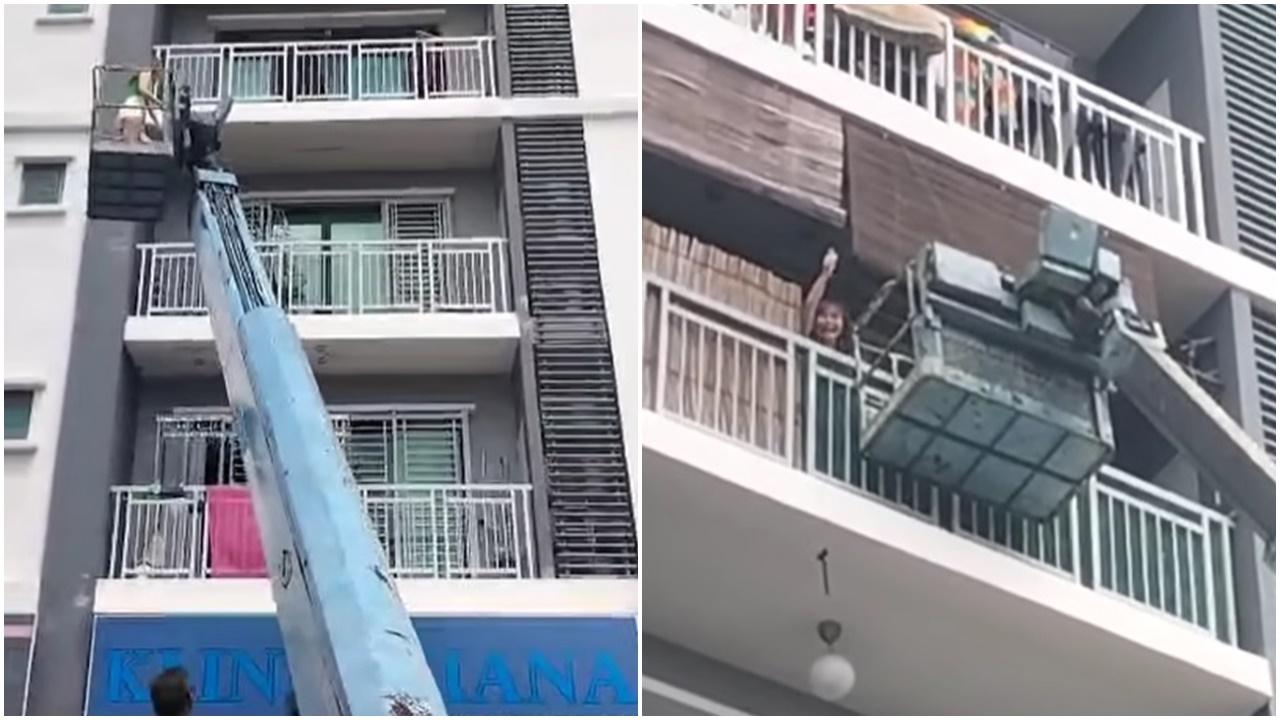 電子門鎖失靈，大馬女嫌開鎖貴奇招上樓令網民佩服。(FB)