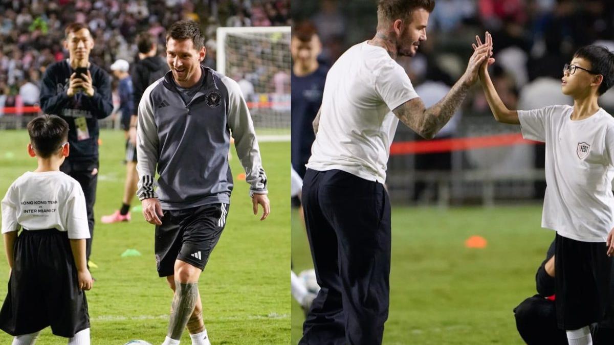 美斯訪香港｜美斯操練歡呼聲不絕 碧咸親民為小將綁鞋帶