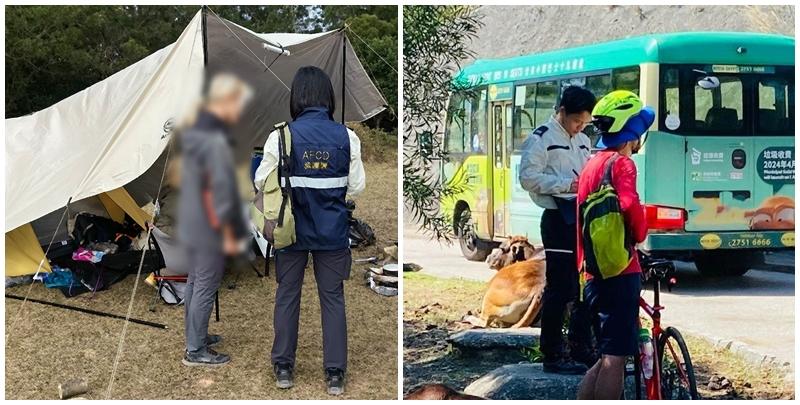  漁護署透過facebook「香港郊野公園」專頁表示，署方在農曆新年期間加強巡邏、執法及宣傳教育。在過去的長假期，共向50名在郊野公園違例露營及10名違例使用單車人士採取執法行動。
