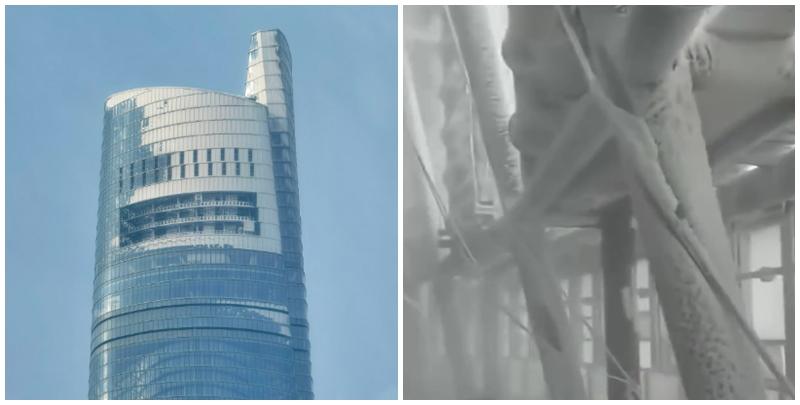 「中國第一高」地標建築、上海中心大廈高層被白霜覆蓋，外牆亦出現結冰。經了解，積雪部位是大廈露天區域，不對外開放，大廈封閉部分出入口防墜落傷人。