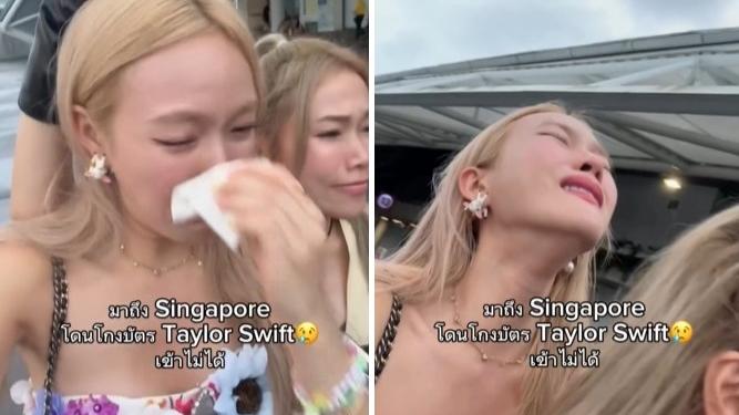 chopluem誤買假票被拒入場，與閨蜜在場外邊行邊爆喊。(互聯網)