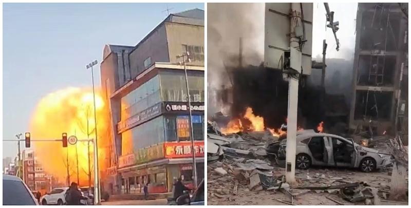 河北省廊坊三河市今日(13日)早上近8時有炸雞店疑發生燃氣爆炸，威力極大。(影片截圖)