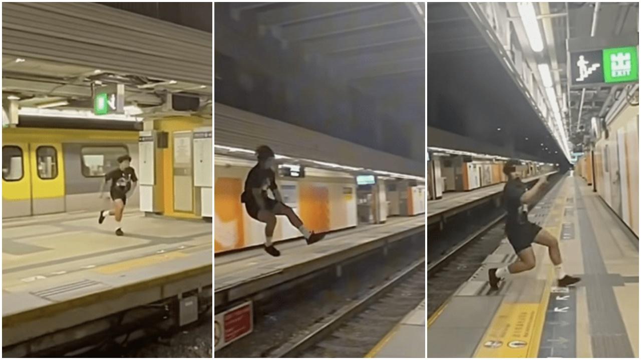 火炭站男子玩飛躍道跨過路軌至另一月台，港鐵：已報警處理。(網上截圖)