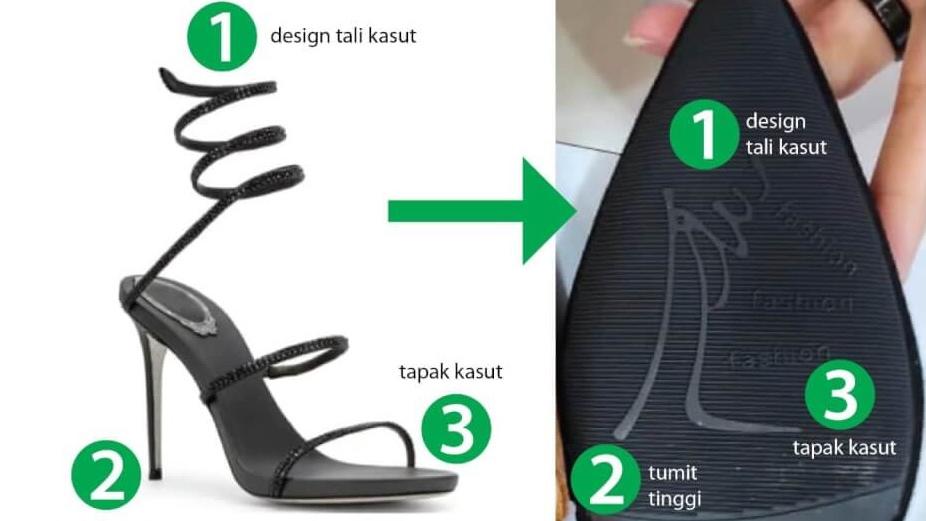 高跟鞋底出現類似「阿拉」字眼圖案。(互聯網)