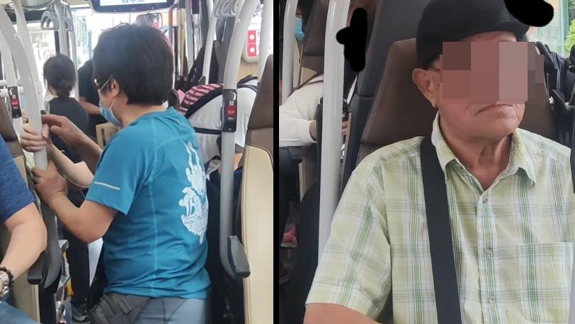 藍衣女士與綠衣阿伯爆罵戰。(香港突發事故報料區)