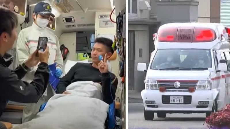 岡山消防局拍片宣傳，呼籲民眾不要在救護車上打卡留念。(互聯網)