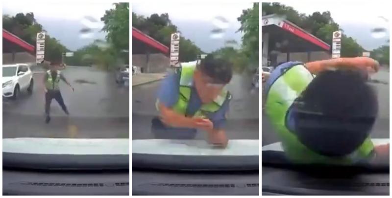 雲南有交通執法人員跳上一輛汽車車頭後詐傷，恍如「碰瓷黨」行騙手法，被外界質疑「碰瓷式執法」。