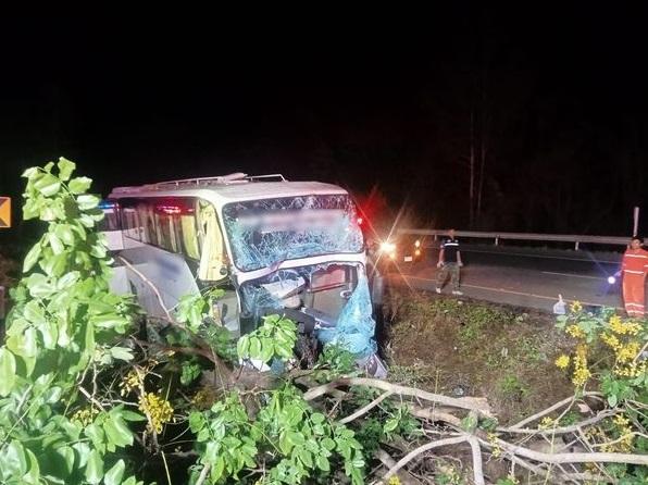 旅遊巴撞樹，損毀嚴重。(互聯網)