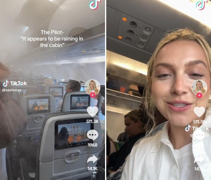 機艙上方的通風口不停噴出水霧，戈華爾蒂與其他乘客都被噴濕。(互聯網)