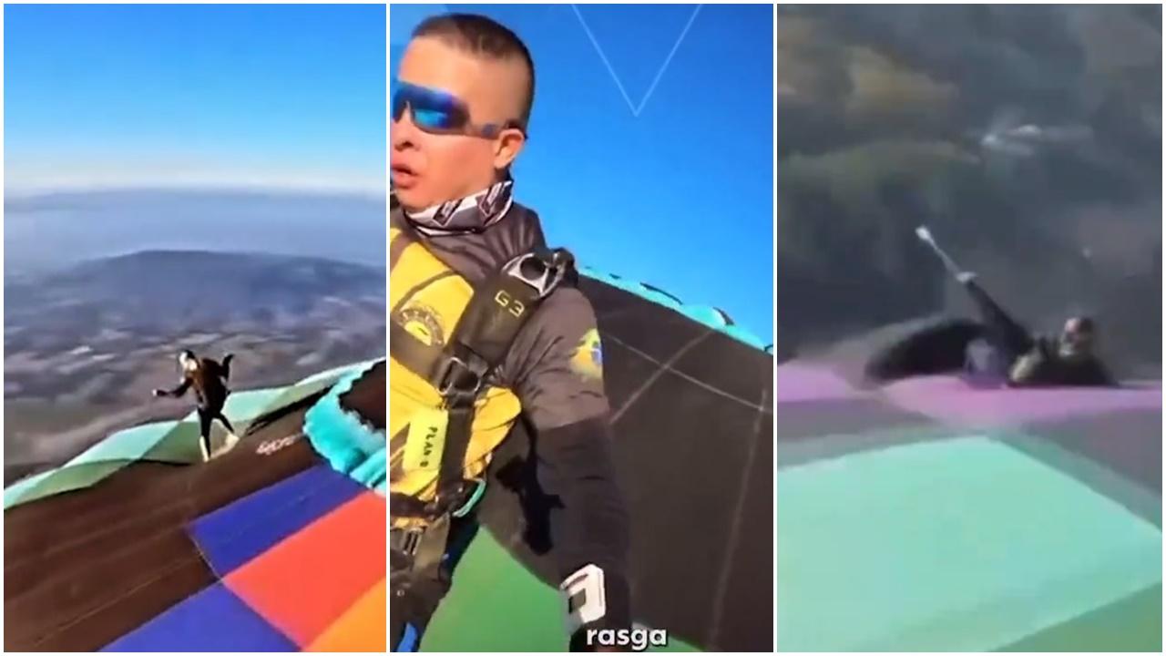 男子極限挑戰熱氣球頂跳傘，踩穿氣球直墮火炬。(DailyMail)