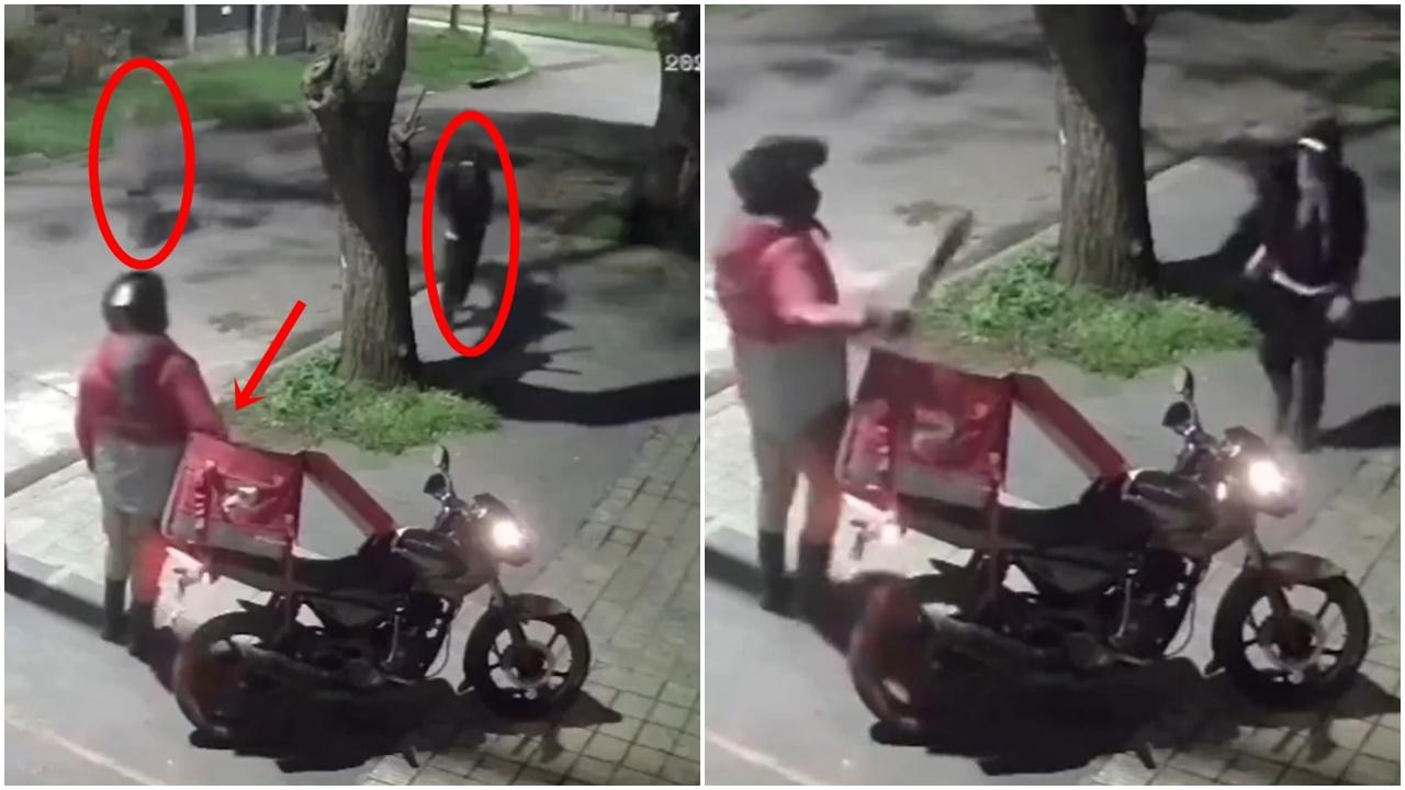 「您的外送員正在戰鬥中」真人上演，外賣員送餐遇劫抽出開山刀擊退賊人。(X)