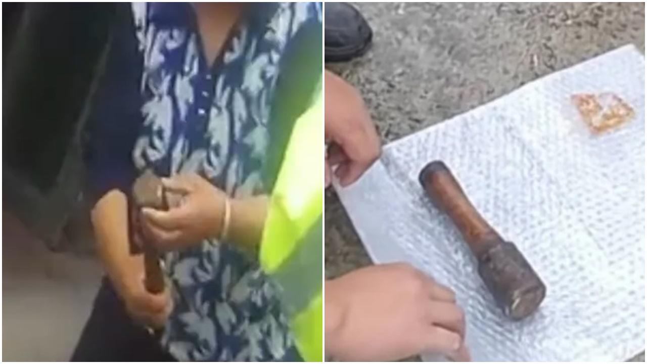 用20年的鐵鎚竟是手榴彈，九旬婦：平日用來砸核桃揼釘。(微博)