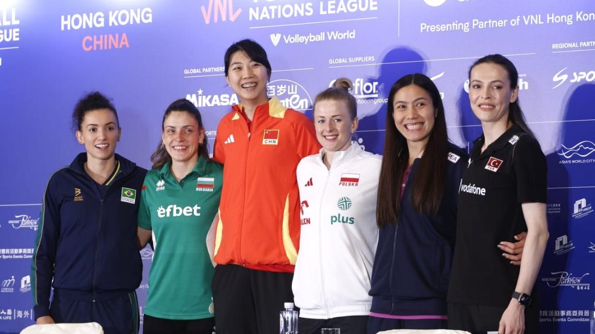 世界女排聯賽(VNL)香港站記者會。(林俊源攝)
