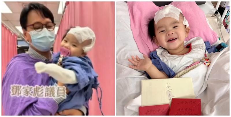  小雪兒收到車淑梅送上的心意卡和祝福紅包。(香港關懷力量)