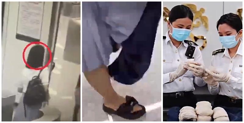 廣東蓮塘海關在旅檢進境渠道查獲一宗旅客人身藏匿燕窩走私入境案，查獲燕窩1,107克。（影片截圖）