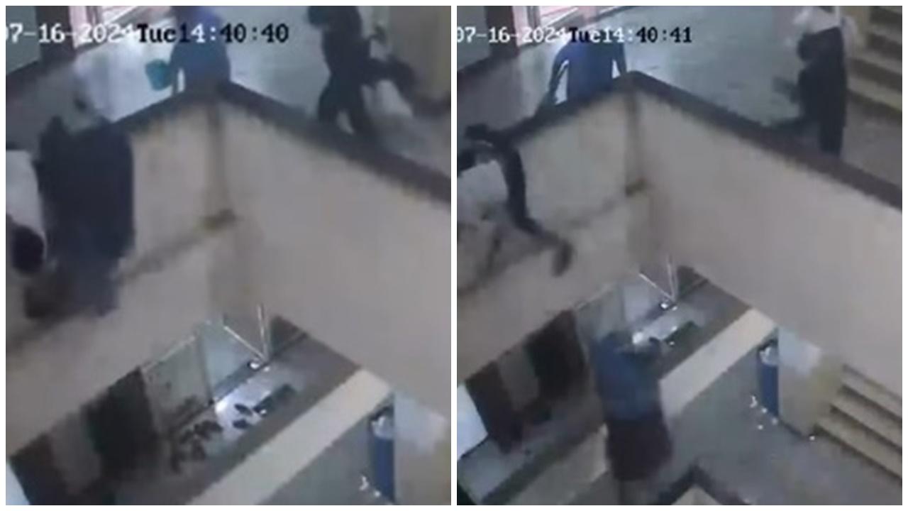 女子坐矮牆遭男同事熱情擁抱，打筋斗跌落3層樓慘死。(X)