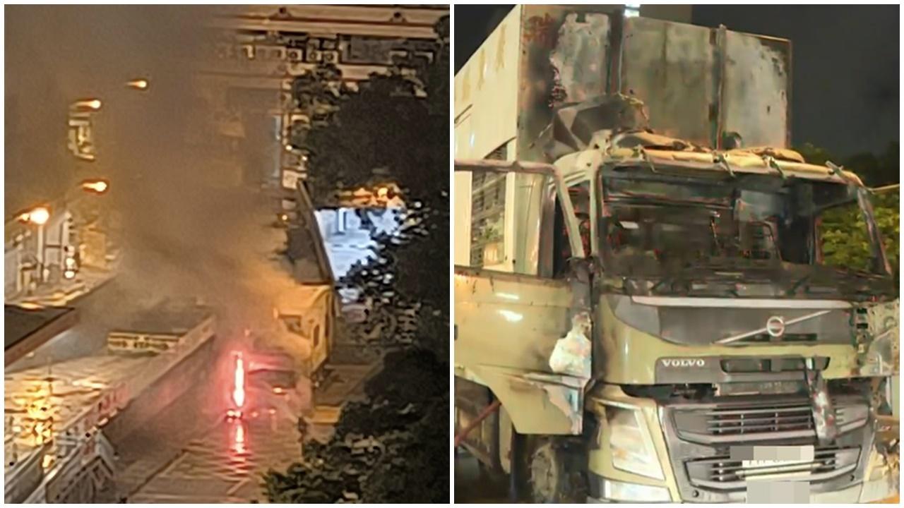 竹園邨中港運菜車疑遭縱火，無人受傷。