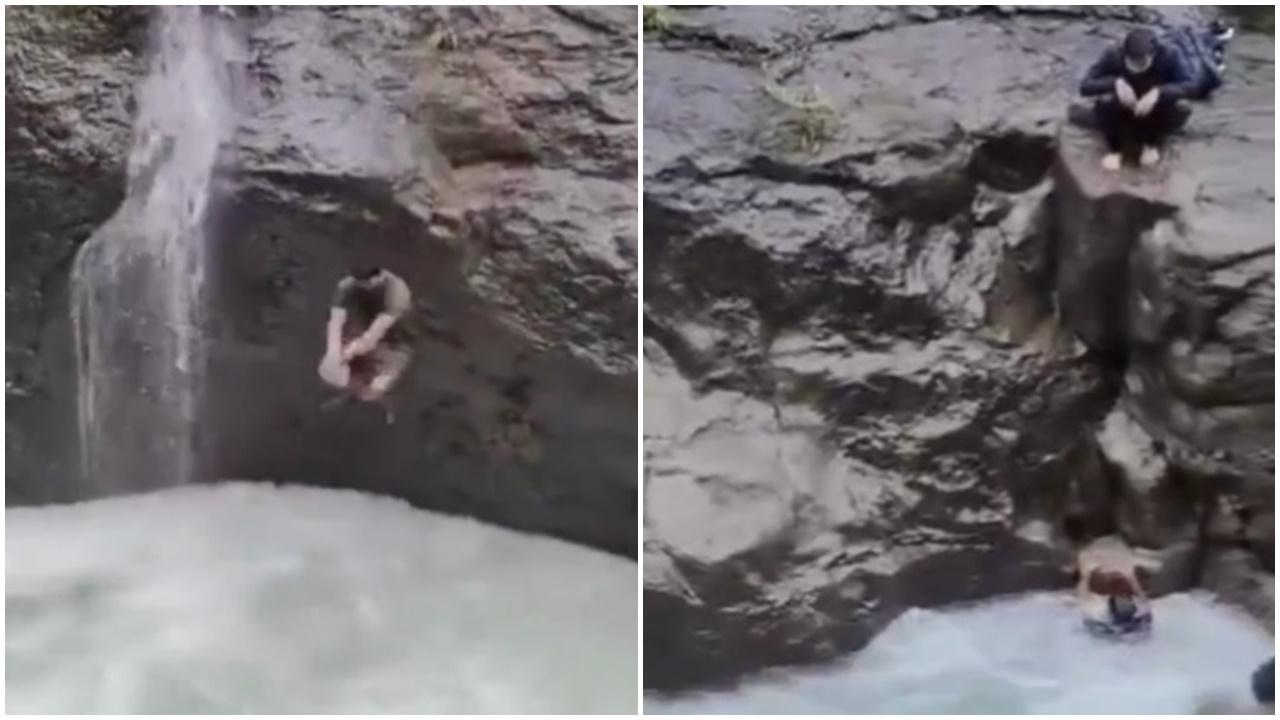 印度退伍軍人跳瀑布炫技，朋友欲救無從目送被水流捲走。(X)