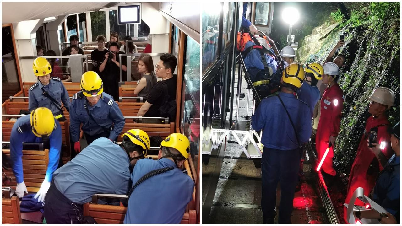 跨部門與山頂纜車演習，模擬極端天氣山泥傾瀉下協作救援。(警方圖片)