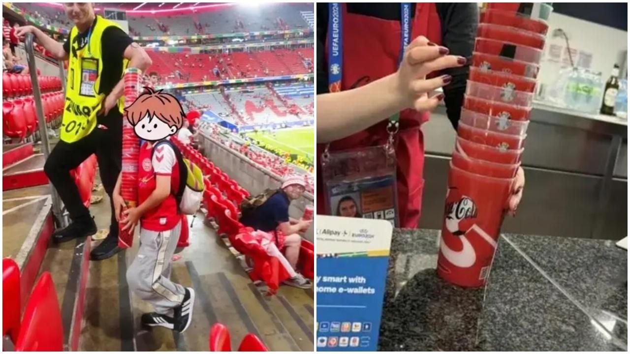 男童睇完歐洲盃，執杯2分鐘勁賺逾1000元。(微博)