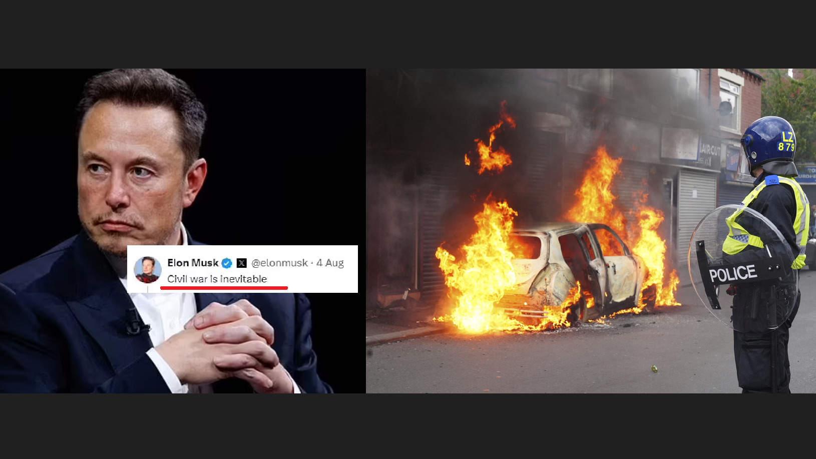 英極右反移民示威｜馬斯克語出驚人︰內戰在所難免 與英政府爆罵戰