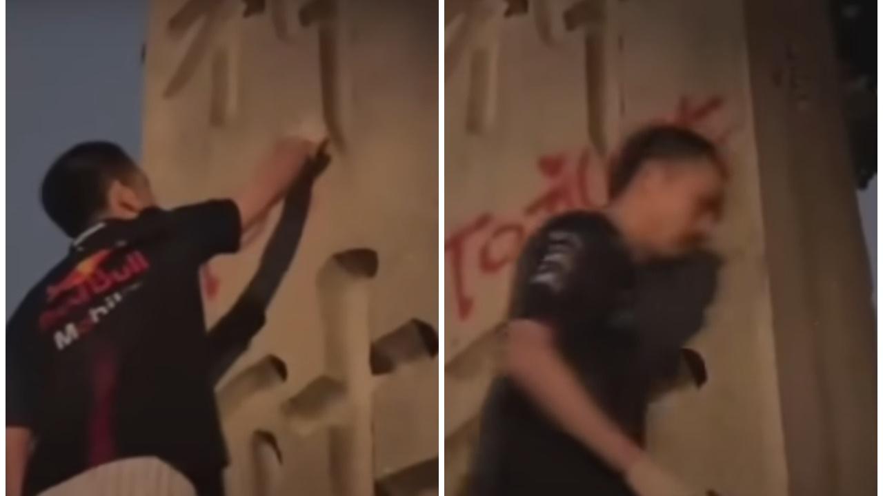 涉塗污靖國神社內地網紅「鐵頭」，被指敲詐勒索於杭州被捕。（微博）