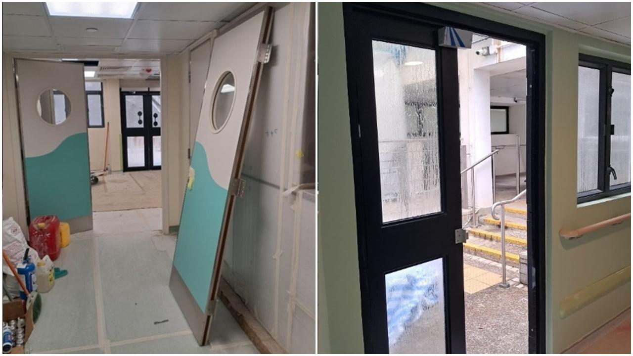 大口環兒童醫院工程工人疑遭拖糧拆門抗議，院方指大判已報警。