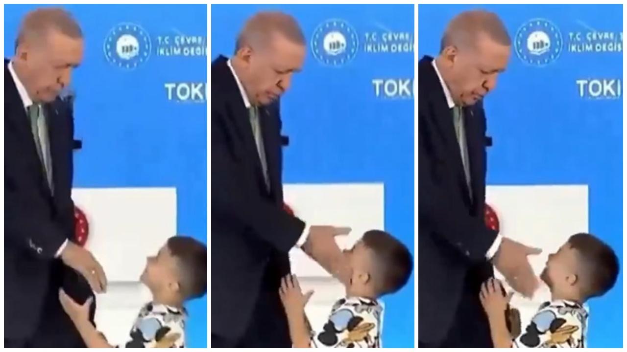 土耳其男童未有吻手致敬，被總統埃爾多安當眾摑一巴。(X)