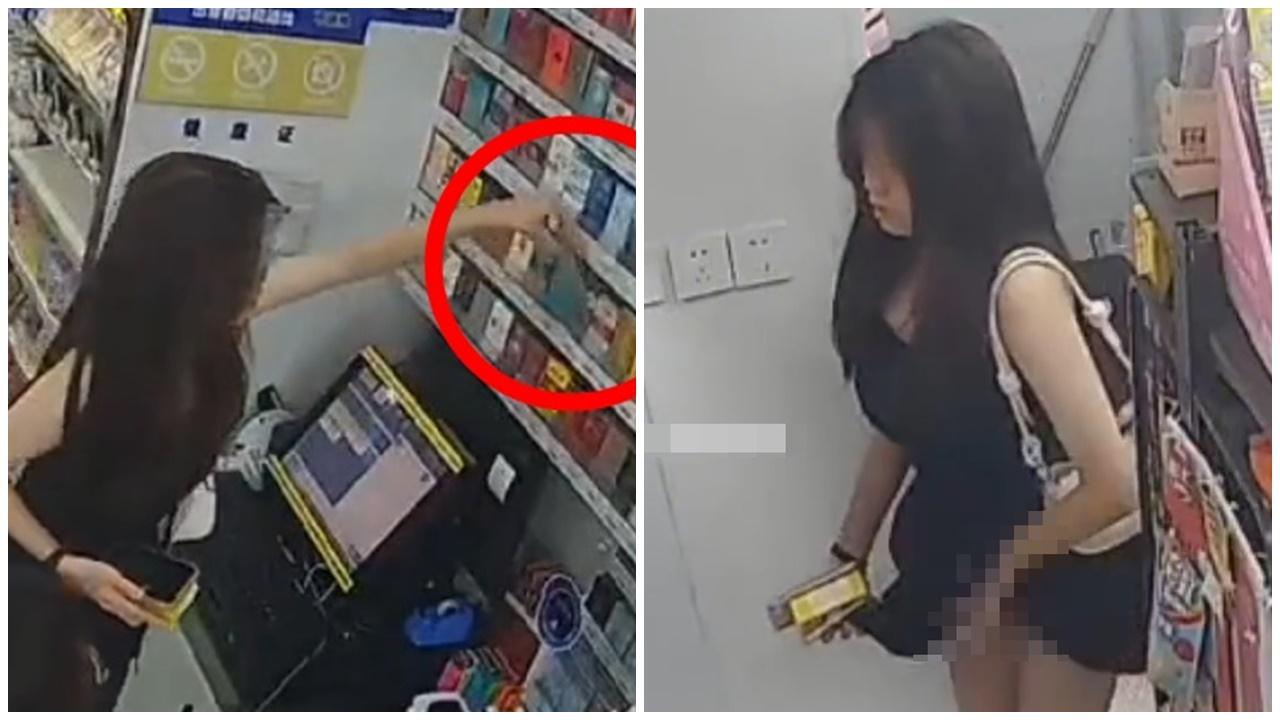 內地短裙女偷煙塞內褲，網民調侃：不會有怪味嗎？(微博)