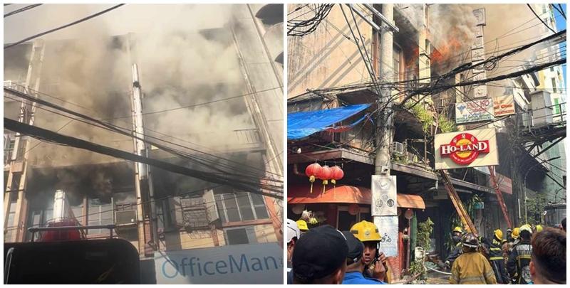 馬尼拉唐人街一幢5層高的商住樓宇發生火警，造成至少11人死亡。(網上圖片/影片截圖)