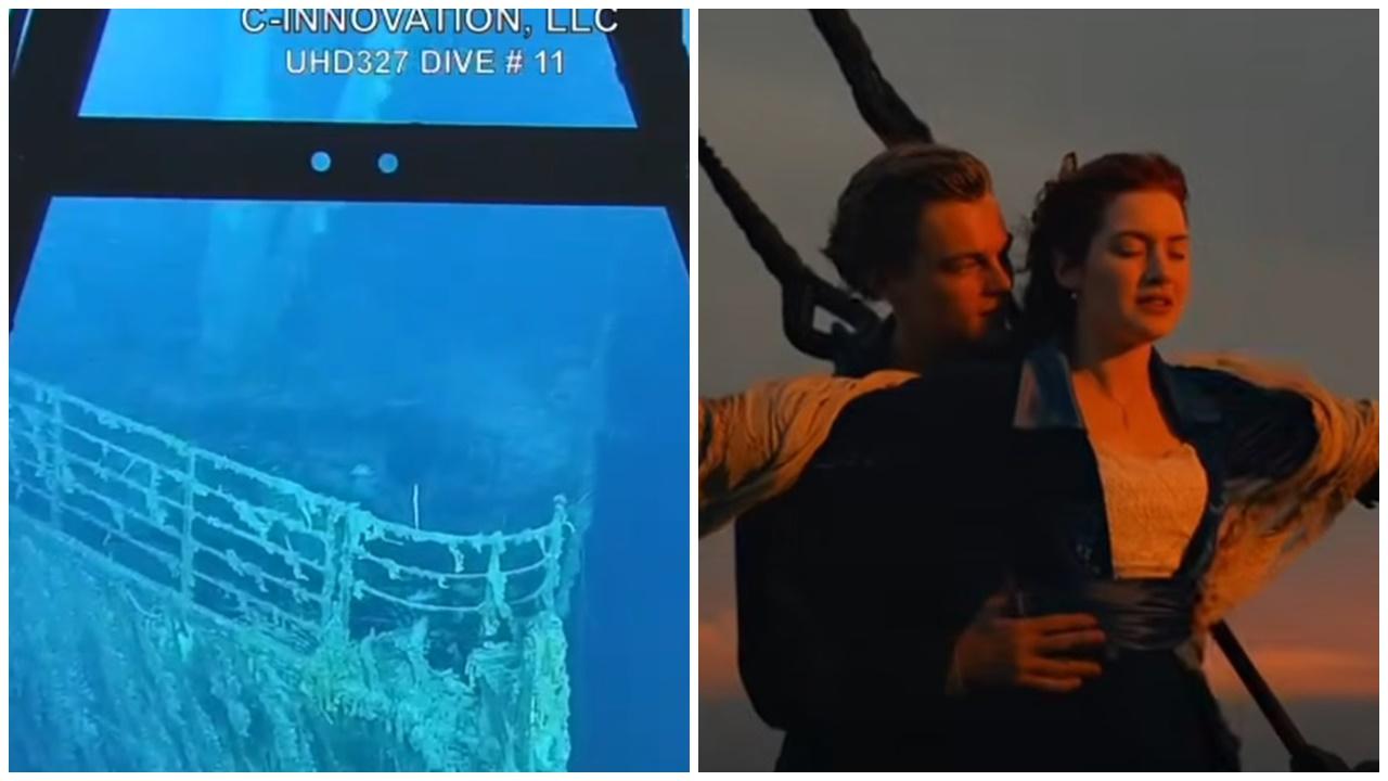 鐵達尼號最新海底影像曝光，經典電影男女主角所站船頭欄杆脫落。