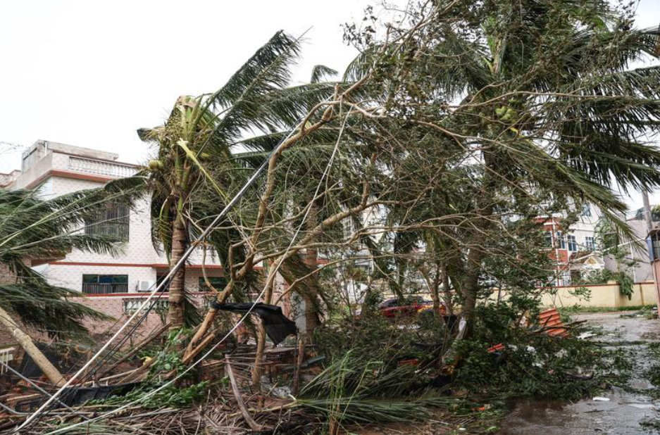 颱風「摩羯」吹襲海南島，導致最少4死95傷，逾百萬人受災，估計經濟損失達780億人民幣（約854億港元）。(新華社)