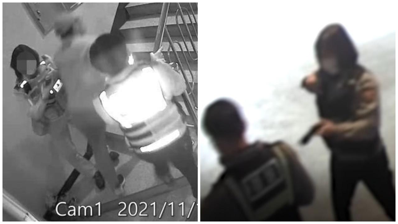 南韓2警見持刀狂徒落荒而逃，丟下一家三口捱斬遭解僱。(YouTube)