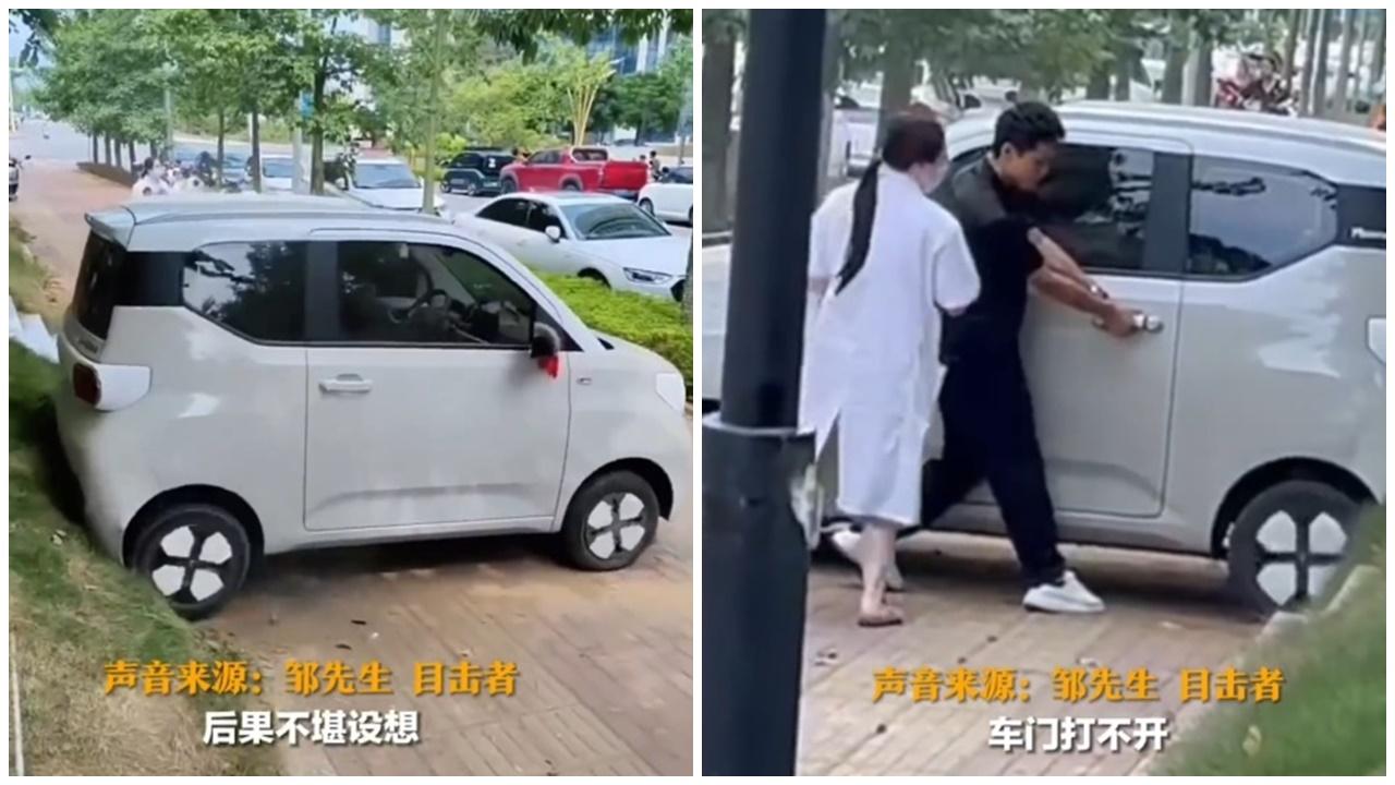 廣西電動車自動瘋狂倒車至電力耗盡，網民：脾氣挺倔。(微博)