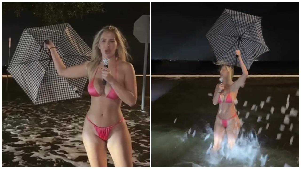 颶風海倫妮襲美逾200死，網美比堅尼風中拍搞笑片惹爭議。(IG)