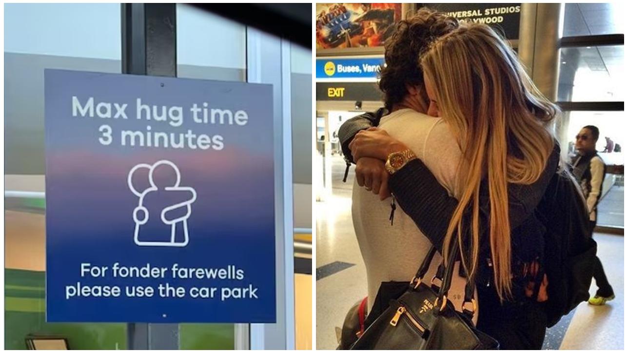 這機場限時3分鐘送機擁抱，公告：深情告別請到停車場。