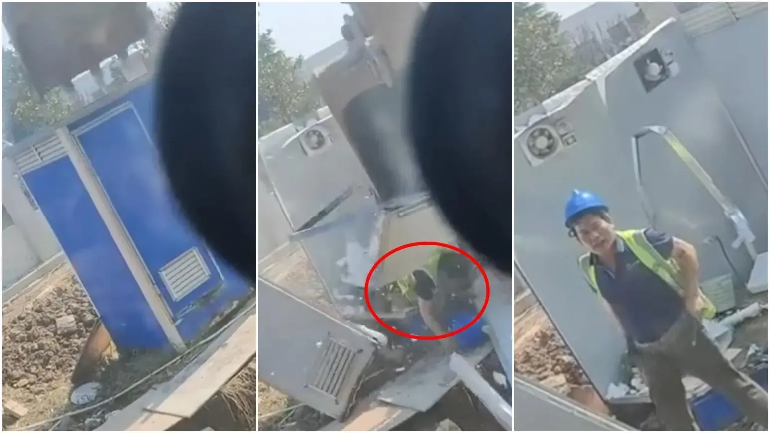 山西工地魯莽清拆流動廁所　如廁工人險遭挖掘機擊中