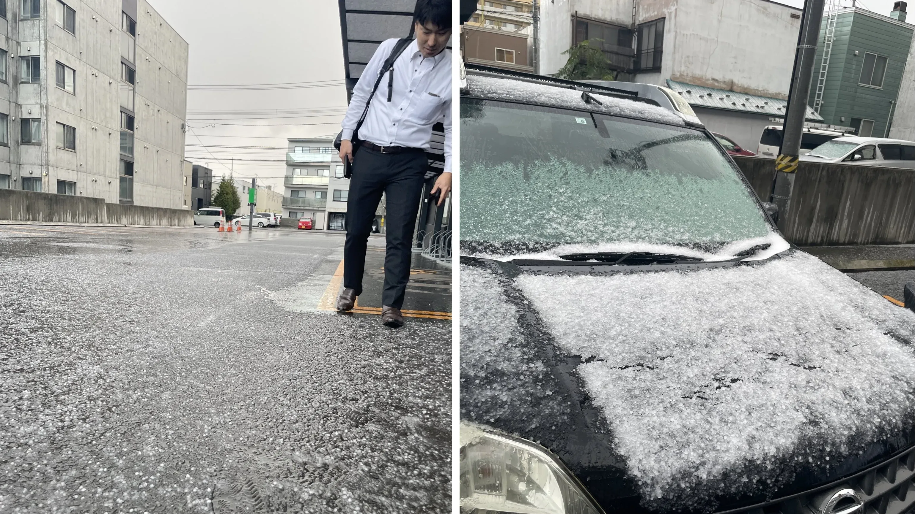 日本北海道札幌市周日降初雪，地面和車上均鋪上一層薄雪。(互聯網)
