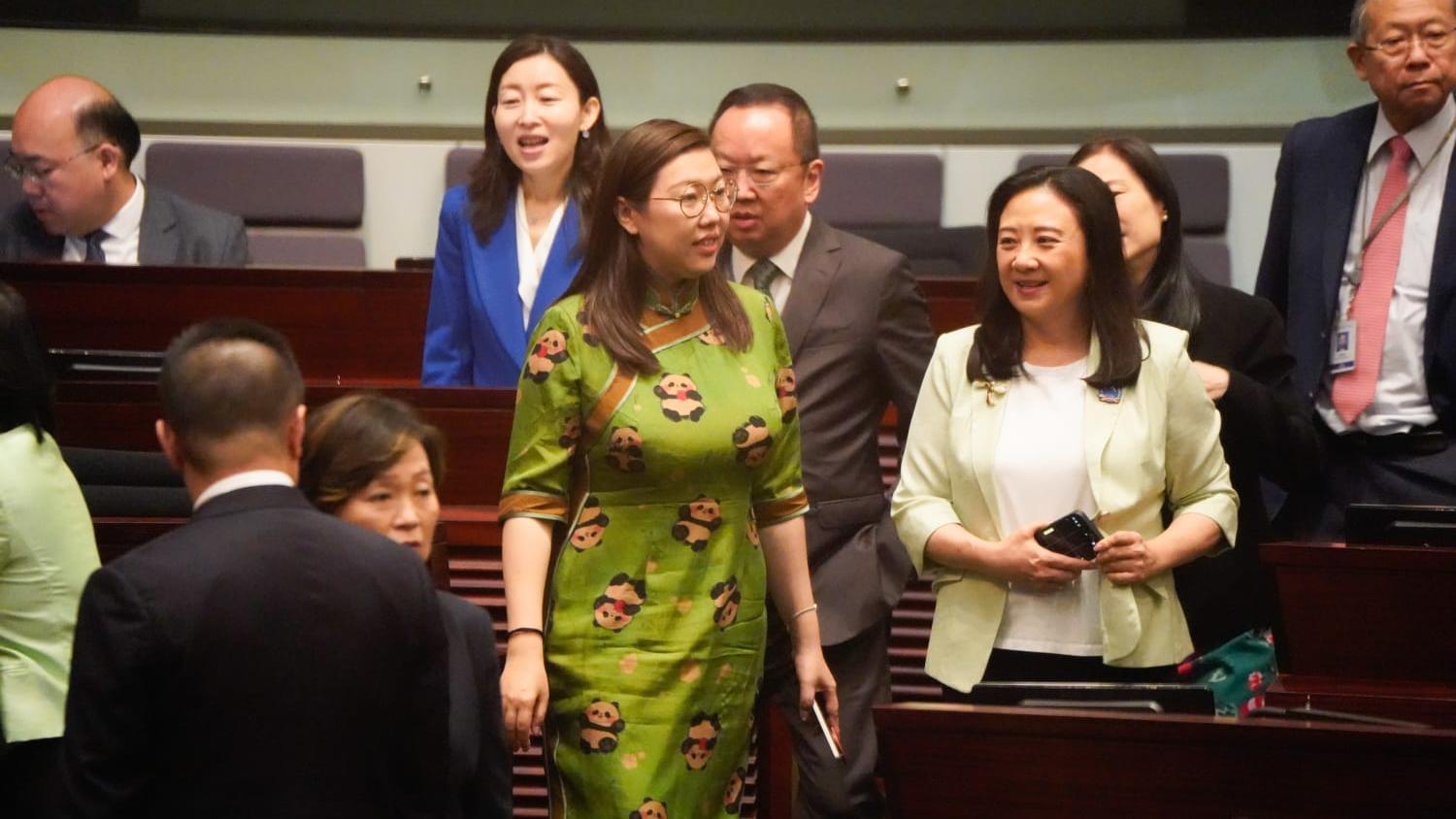 林琳綠色熊貓旗袍非常搶眼（吳康琦攝）