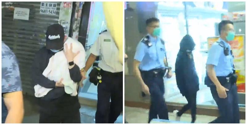 該名9個月大女嬰由母親的友人抱上救護車，清醒送往廣華醫院檢查。警員拘捕涉事的22歲季姓母親。(有線新聞畫面)