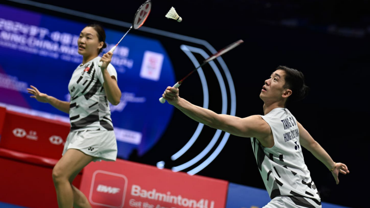 鄧俊文與謝影雪在中國大師賽取得季軍。(中國香港羽毛球總會提供)