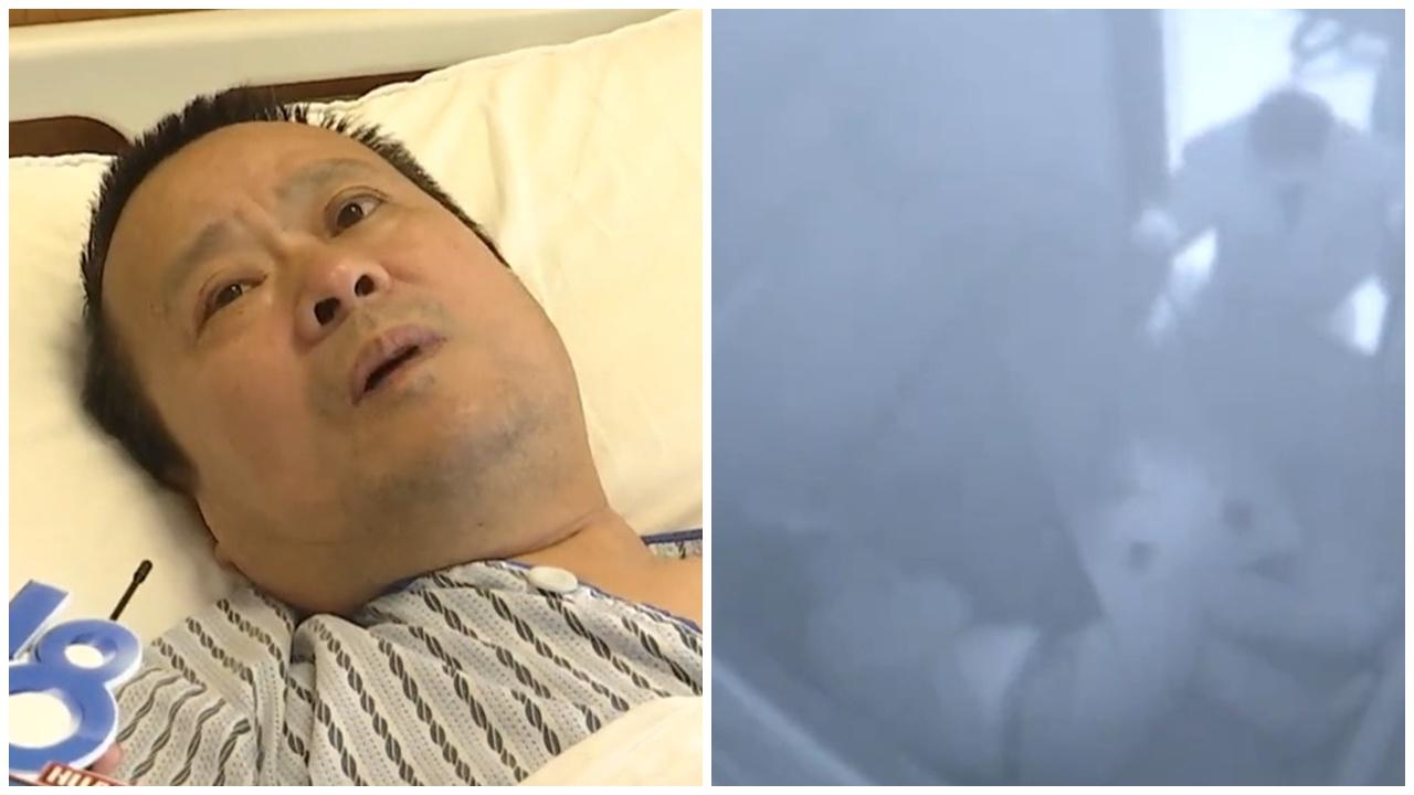 升降機直衝上22層樓，浙江漢慘被拋飛多處骨折。(微博)