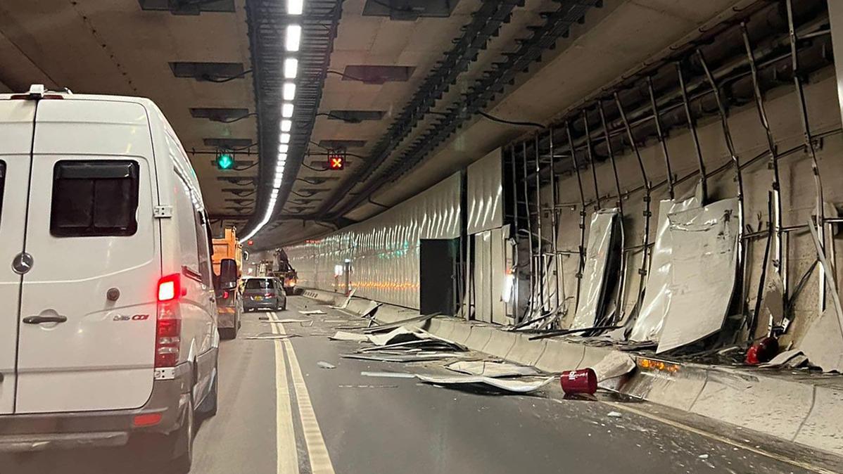 屯赤隧道有隧道面板被撞毀。(網上圖片)