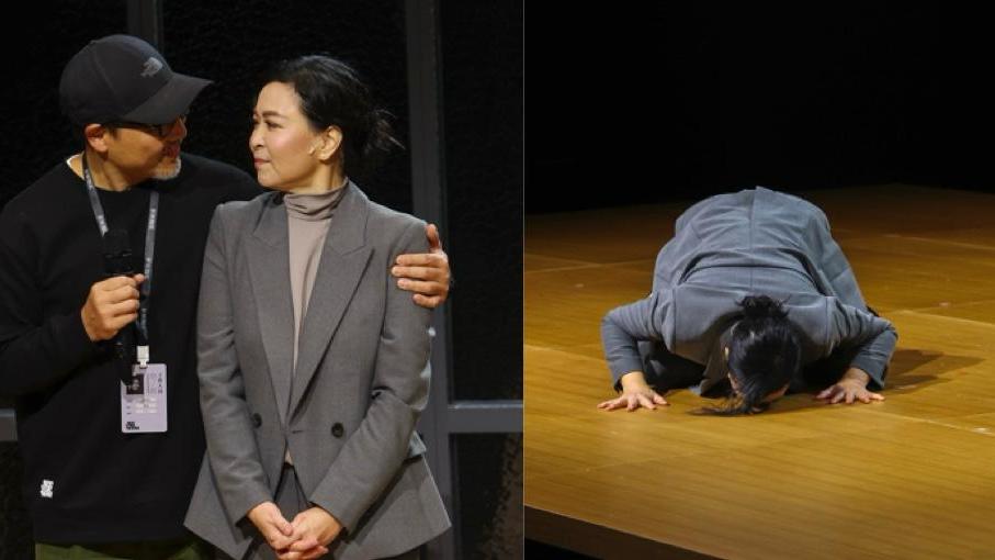 蘇玉華獨腳戲《完美證供》首演跪地激吻舞台 與丈夫潘燦良深情相擁