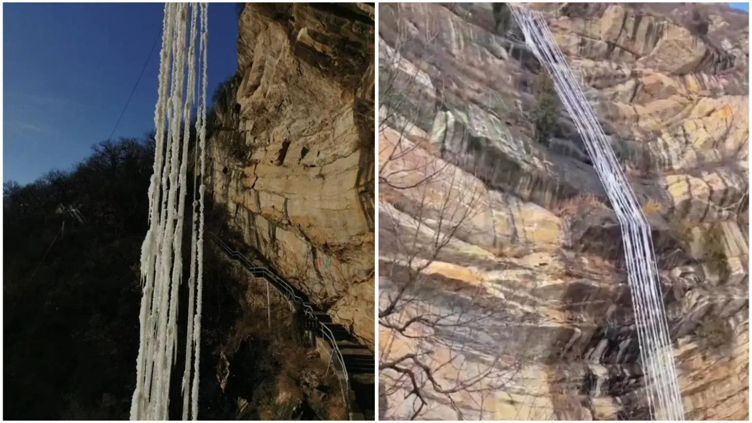 河南嵩山「冰瀑」越睇越似麵條　景區：人工用繩造成