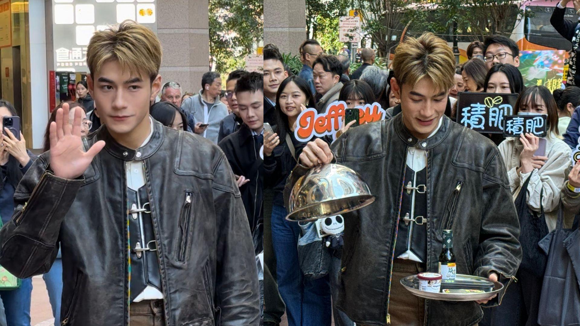 魏浚笙今日快閃港九四區，宣傳2025年首支單曲《孤獨美食家》。 (娛樂組攝)