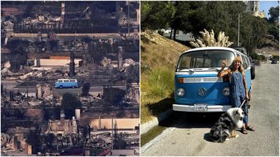 洛杉磯山火｜47年藍色老車焦土中倖存　車主：如希望燈塔