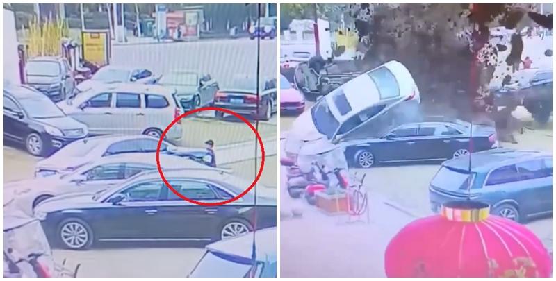 一名男孩將鞭炮丟入停車場內的化糞池井蓋，意外引爆井內沼氣，造成劇烈爆炸。多輛名車被氣爆炸翻受損，幸無人員傷亡。(x)