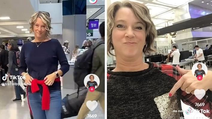 旅遊達人勞里拍片提醒旅客，通過機場安檢時不要「這樣穿」。(互聯網)